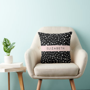 Coussin Points dalmatiens, Spots, Noir et Blanc, Votre nom