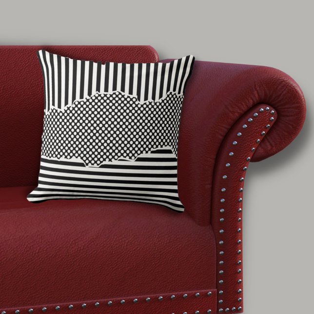 Coussin Points de rayures en noir et blanc modernes (Modern Black & White Layered Stripes Dots Throw Pillow)