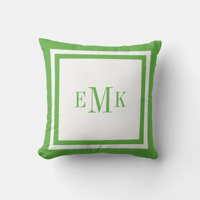 Coussin Points de ruban vert et blanc Preppy Monogramme pe (Recto)