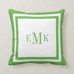 Coussin Points de ruban vert et blanc Preppy Monogramme pe