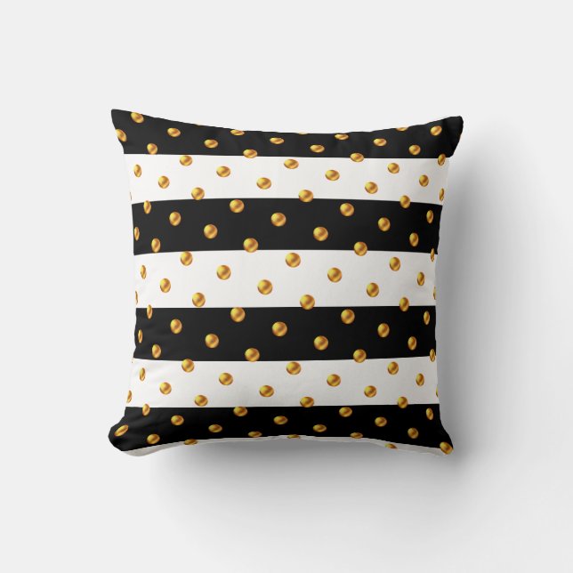 Coussin Points dorés sur rayures noires et blanches (Recto)