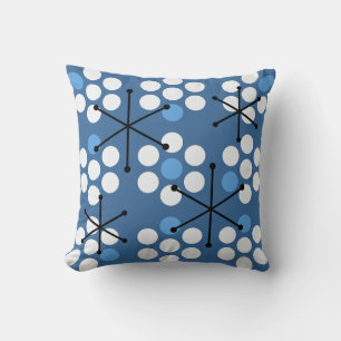 Coussin Points MCM du milieu du siècle rétro bleu