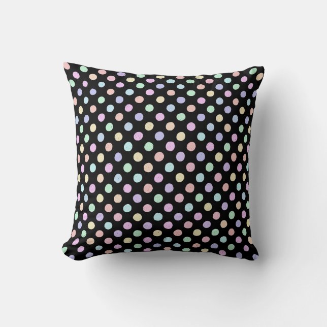 Coussin Points multicolores sur noir (Recto)