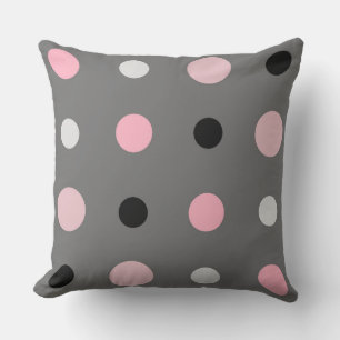 Coussin Points noirs, roses, gris et blancs