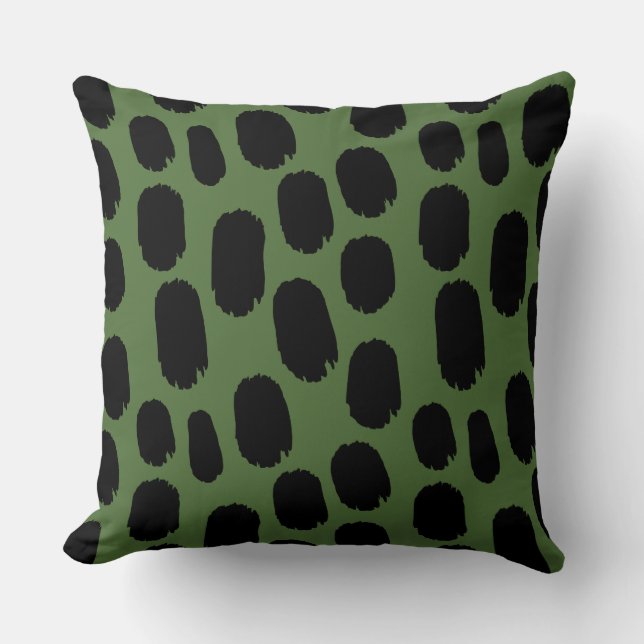 Coussin Points peints en gras - Noir sur Vert 4e6e38 (Recto)