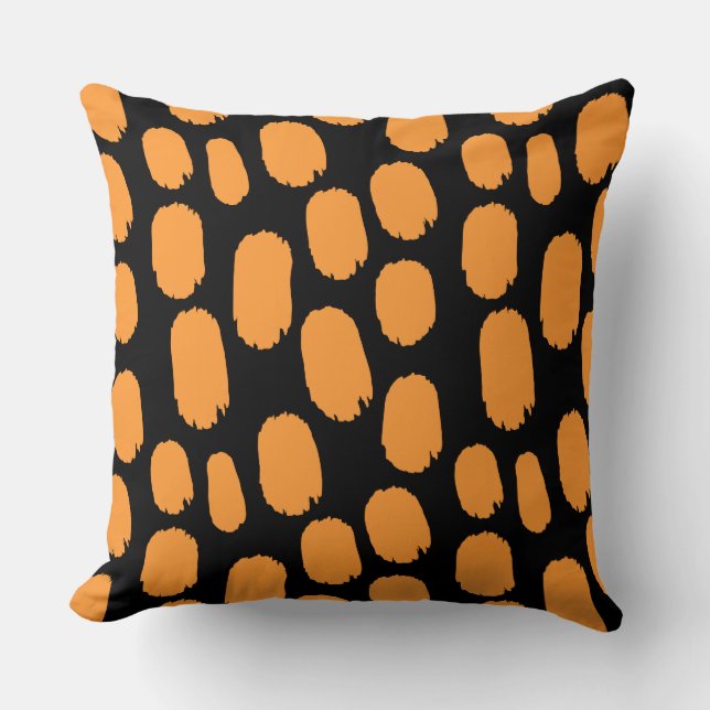 Coussin Points peints en gras - orange clair sur noir (Recto)
