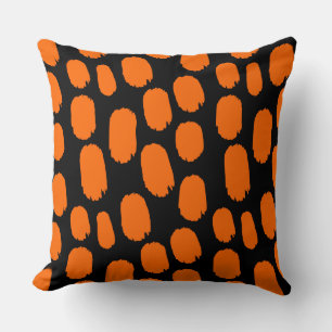 Coussin Points peints en gras - orange sur noir