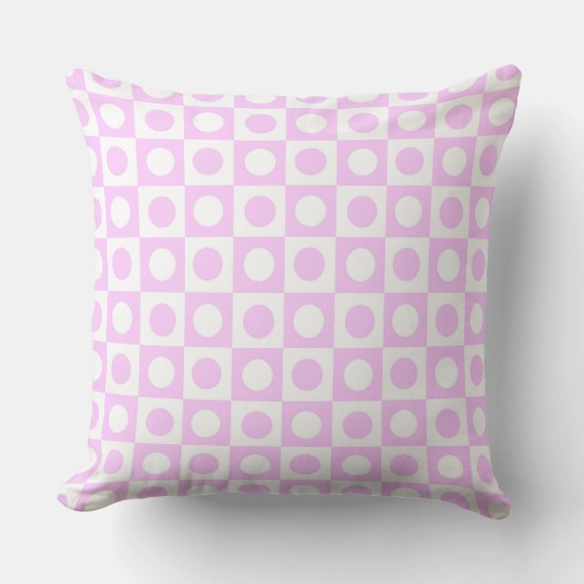 Coussin Points rose Pastel et Motif Carré (Recto)