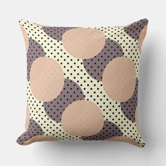 Coussin Points rose violet noir sur blanc cassé (Recto)