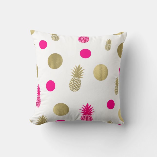 Coussin Points roses et or et ananas Fun Summer Chic (Recto)