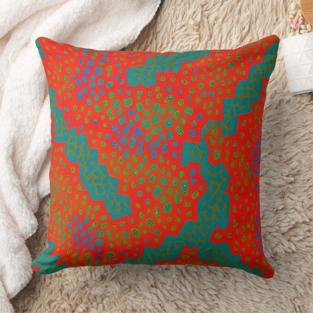 Coussin POINTS turquoises marocains exotiques rouge orange (Couverture)