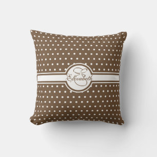 Coussin Pois blancs élégants sur Monogramme Brown
