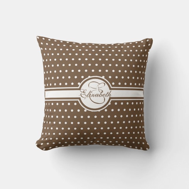 Coussin Pois blancs élégants sur Monogramme Brown (Recto)