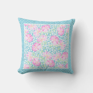 Coussin Pois blancs, Roses roses, Papillons blancs