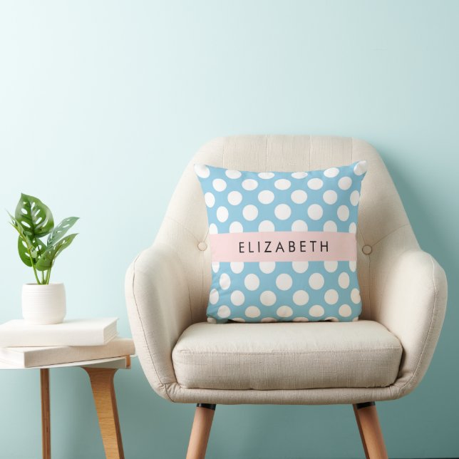 Coussin Pois Bleus, Motif Polka Dot, Votre Nom (Chaise)