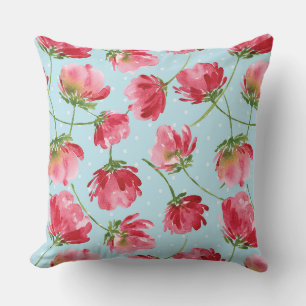 Coussin Pois  de fleurs d'aquarelle rouge de Crimson