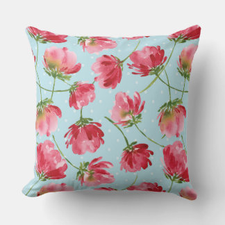 Coussin Pois  de fleurs d'aquarelle rouge de Crimson