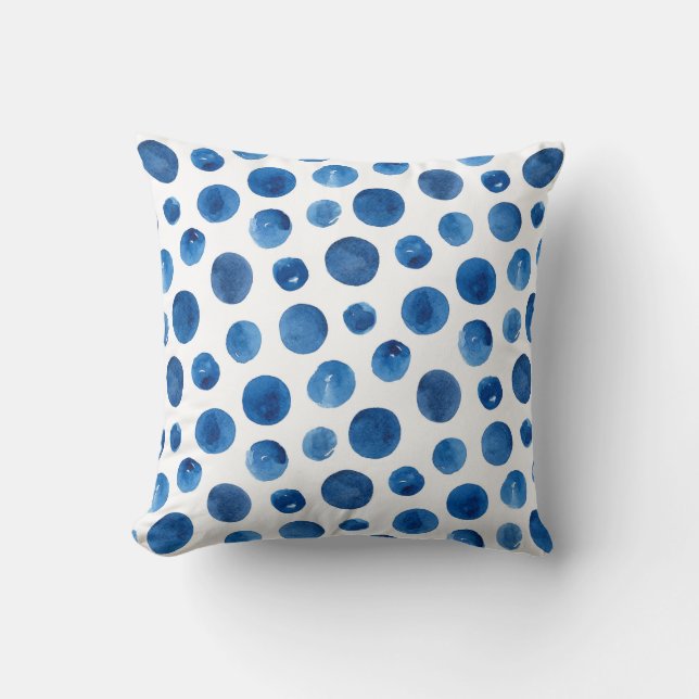 Coussin Pois de marine bleu aquarelle. Géométrie marine (Recto)