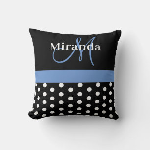Coussin Pois de script de monogramme noir blanc