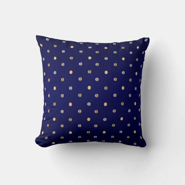 Coussin Pois d'or et d'argent sur le bleu marine (Recto)