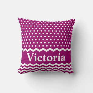 Coussin Pois magenta et Chevrons