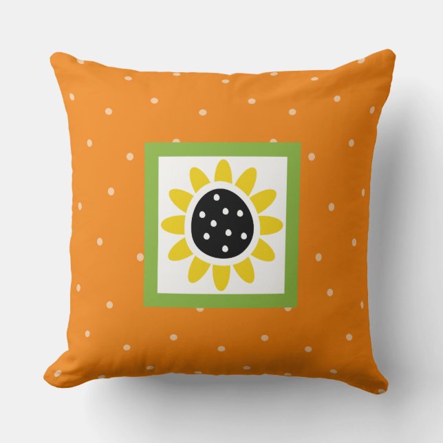Coussin Pois modernes de tournesol orange jaune vert (Recto)