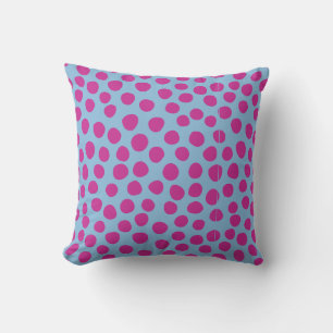 Coussin Pois peint bleu clair Fuchsia rose