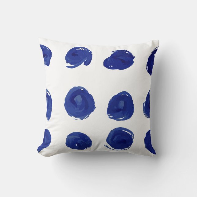 Coussin Pois Polka, aquarelle bleu indigo. (Recto)