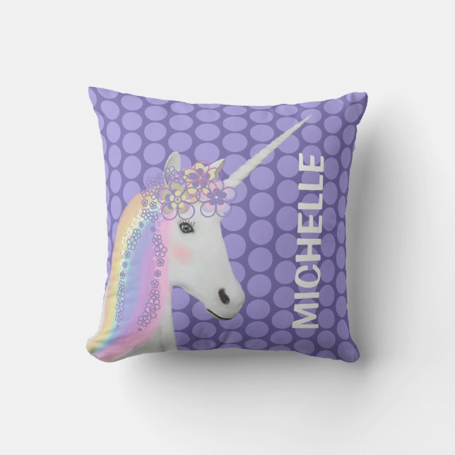 Coussin Pois pourpre en pastel de licorne (Recto)