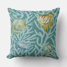 Coussin Poisson Aquarellé Sur Corail Reef