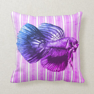 Coussin Poisson Betta violet avec bandes