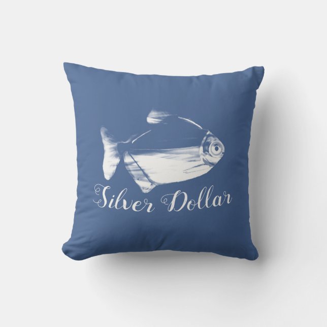 Coussin Poisson Dollar Argent en bleu classique (Recto)