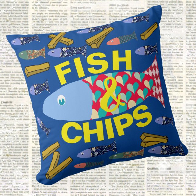 Coussin Poisson et chips, Balnéaire, chippé, Maison de pla (Créateur téléchargé)