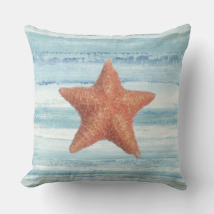 Coussin Poisson étoilé peint sur bandes d'aquarelle bleu