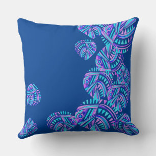 Coussin Poisson Feuilles Jazz V Turquoise Blue Lilac 4