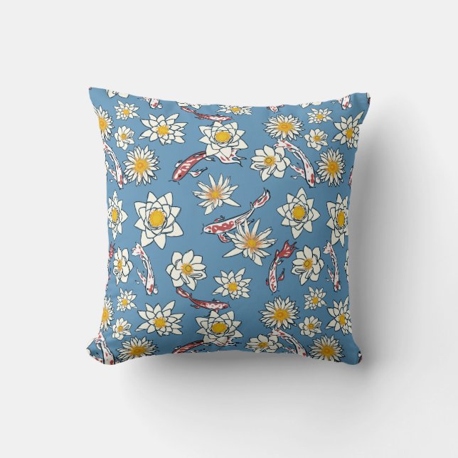Coussin Poisson japonais Koi et motif floral (Recto)