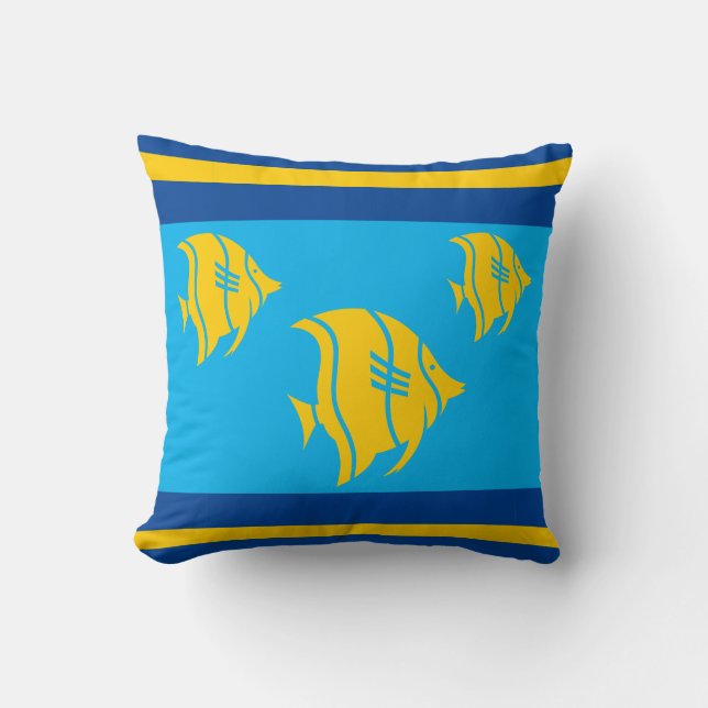 Coussin Poisson jaune, bleu et jaune (Recto)