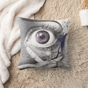 Coussin Poisson oculaire et main Dark Surreal art Cool des