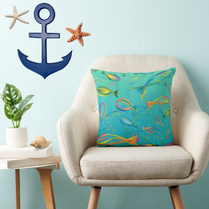 Coussin Poisson tropical sous-marin Turquoise Illustration
