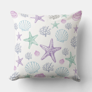 Coussin Poisson Turquoise pourpre Coquille côtière