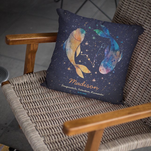 Coussin Poissons Constellation Zodiaque Aquarelle Star Gal (Créateur téléchargé)