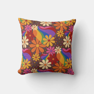 Coussin Poissons rétro et Coeurs arc-en-ciel