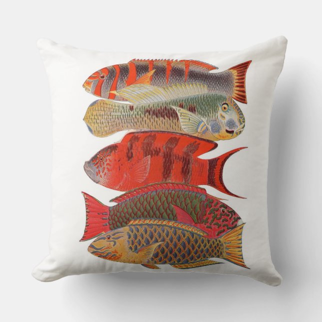 Coussin Poissons rouges/oranges de perroquet, carreau (Recto)