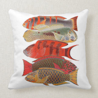 Coussin Poissons rouges/oranges de perroquet, carreau