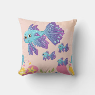 Coussin Poissons violets et bleus dans un décor d'océan ro