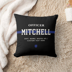 Coussin Policier personnalisé Ligne Bleue Mince