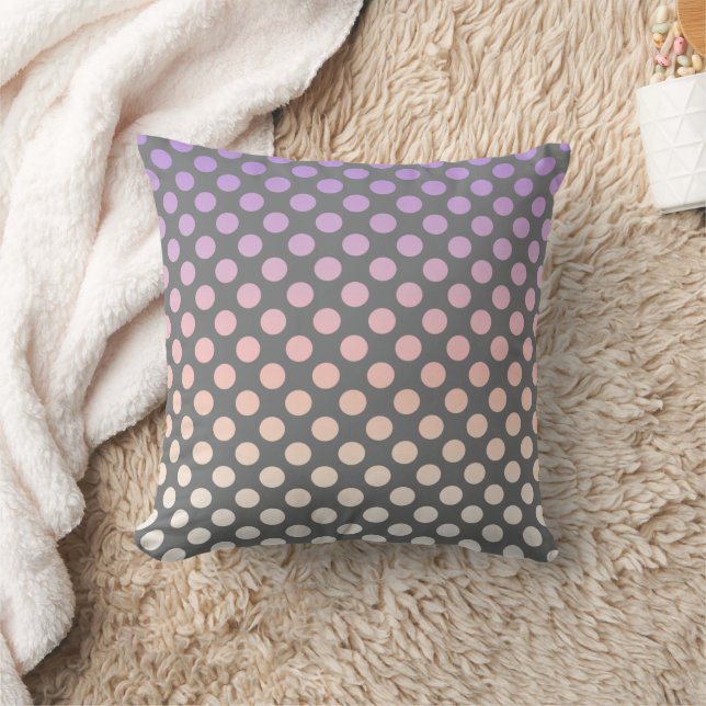 Coussin Polka de dégradé pourpre sur gris (Couverture)