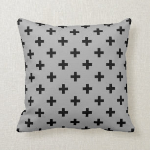 Coussin Polka noire croise sur gris