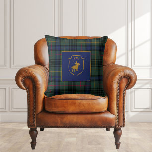 Coussin Polo Équestre Motif Monogramme Tartan Carreaux Cla