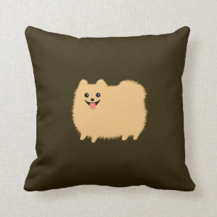 Coussin Poméranie - Chien mou sur couleur chocolat